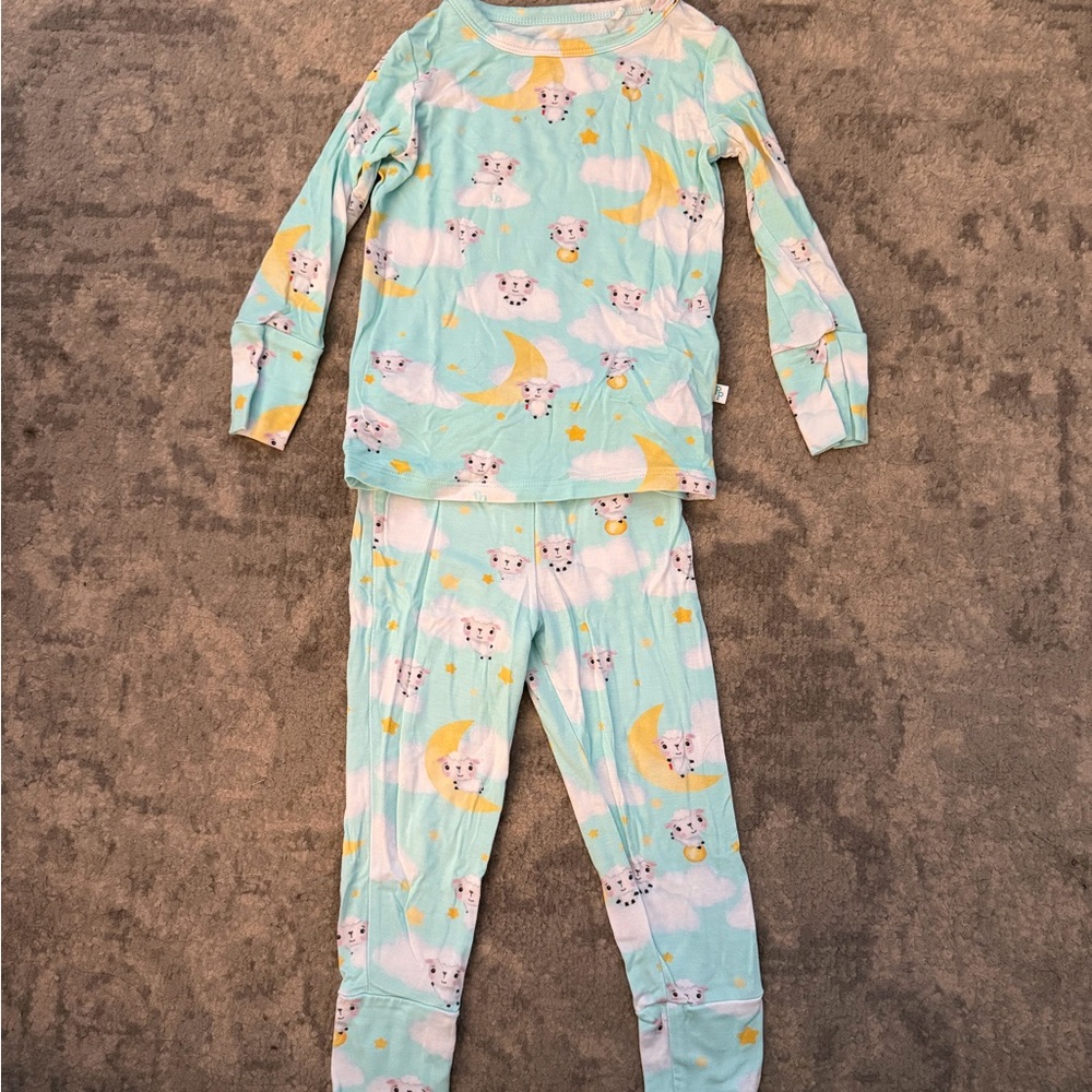 Posh Peanut Mint Green Pajama Set with Yellow Moon & White Cloud Print